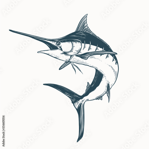 hand drawn marlin tattoo artwork illustration