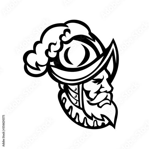 Spanish Conquistador Wearing a Morion Mascot Black and White