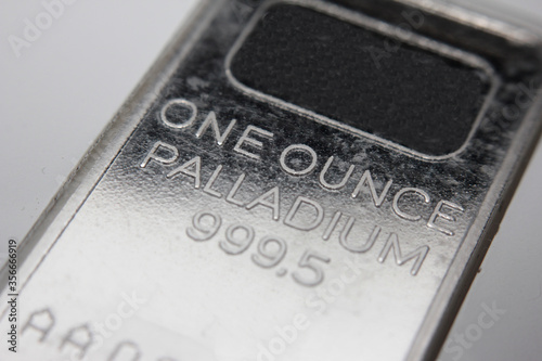 Close-up of a one ounce Palladium bar