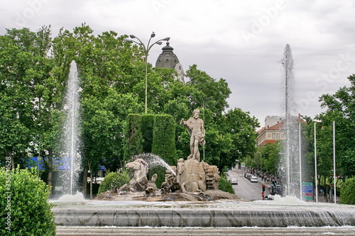 The Neptune fountain a neoclassical style fountain located in the Plaza de Canovas del Castillo built in 1786 in the city of Madrid