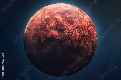 Red planet Mars in outer space. Terraforming of planet. Part of solar system. Elements of this image furnished by NASA.