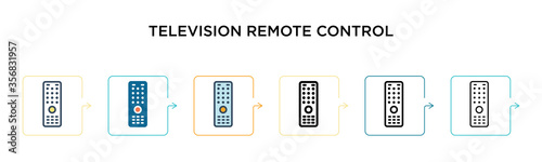 Television remote control vector icon in 6 different modern styles. Black, two colored television remote control icons designed in filled, outline, line and stroke style. Vector illustration can be