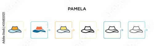 Pamela vector icon in 6 different modern styles. Black, two colored pamela icons designed in filled, outline, line and stroke style. Vector illustration can be used for web, mobile, ui