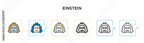 Einstein vector icon in 6 different modern styles. Black, two colored einstein icons designed in filled, outline, line and stroke style. Vector illustration can be used for web, mobile, ui