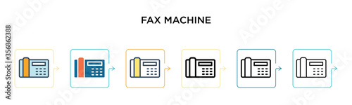 Fax machine vector icon in 6 different modern styles. Black, two colored fax machine icons designed in filled, outline, line and stroke style. Vector illustration can be used for web, mobile, ui