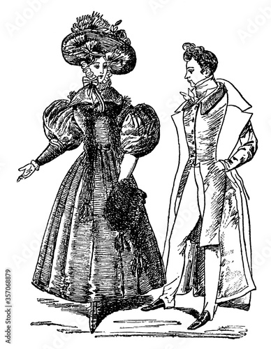 Vienna Fashion, 1831. Illustration of the 19th century. White background.