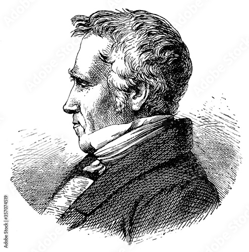 Portrait of Christoph Friedrich Cotta (1764–1832) - a German publisher, industrial pioneer and politician. Illustration of the 19th century. White background.