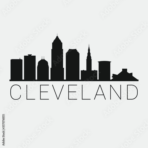 Cleveland Ohio. The Skyline in Silhouette of City. Black Design Vector. The Famous and Tourist Monuments. The Buildings Tour in Landmark.