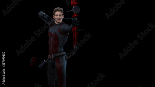 3D Render : a young male archer pose practicing archery in the studio 