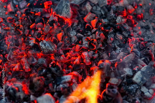 Burning charcoal in the fire for barbecue