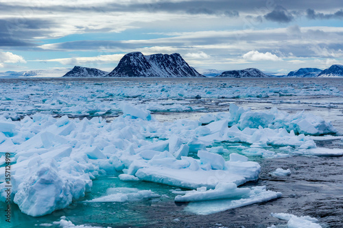 norway landscape ice nature of the glacier mountains of Spitsbergen Longyearbyen Svalbard arctic ocean winter polar day sunset sky