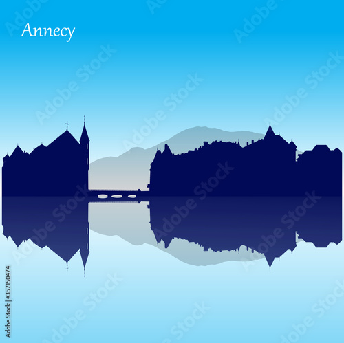 Vector silhouette skyline of Annecy - France