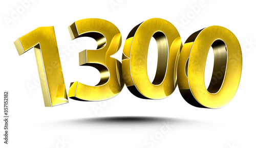 3D illustration Numbers 1300 Gold isolated on a white background.(with Clipping Path)