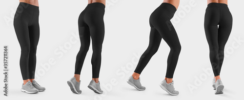 Mockup of black leggings on a slim girl, women’s sportswear, isolated on background.