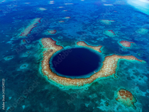 Blue Hole Belize and Light House Reef from a drone