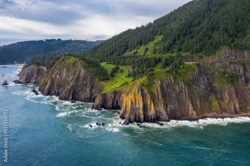 High cliffs and rock formations on the ocean coast