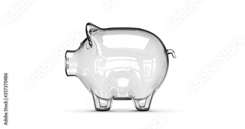 Glass piggy bank stuffed with growing coins. 3d rendering