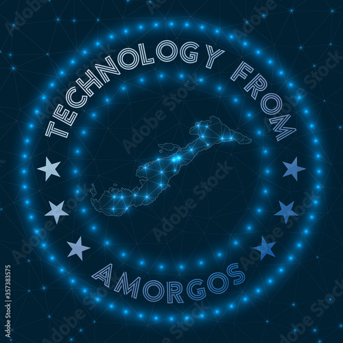Technology From Amorgos. Futuristic geometric badge of the island. Technological concept. Round Amorgos logo. Vector illustration.