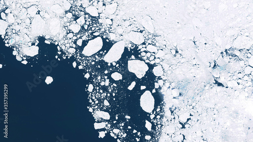 Glaciers and ice melting in the North, satellite image showing the environmental situation