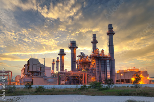 Power plant Energy power station area, Gas turbine electrical power plant during sunset and twilight time