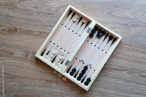 Backgammon Board Game. Wooden backgammon board