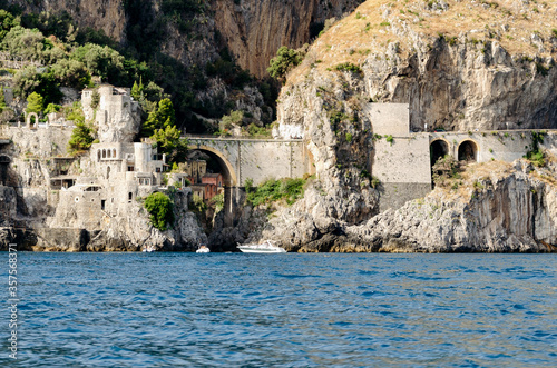 The Fjord of Furore on the Amalfi Coast seen from the sea. Italy.