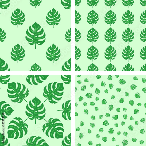 Seamless vector set leaf plant pattern background green wallpaper 