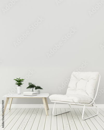 Living space in house. empty room with chair and table white. classic interior design. -3d rendering