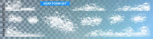 Soap foam with bubbles isolated vector illustration on transparent background