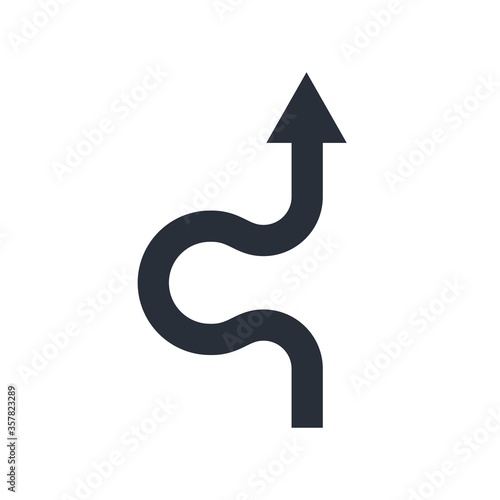 Arrow trajectory. Bypass an obstacle, danger. Vector icon isolated on white background.