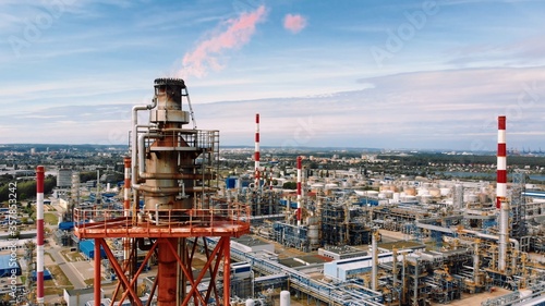 Burning Oil Chimney - Oil Rafinery Gdansk Poland. 