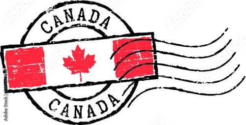 Postal grunge stamp 'Canada'. White background.