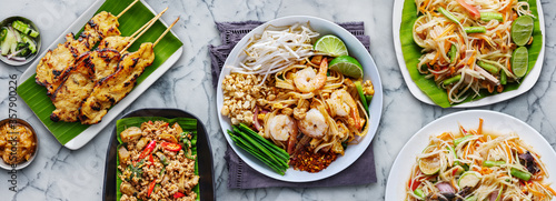 assorted thai food in flat lay composition