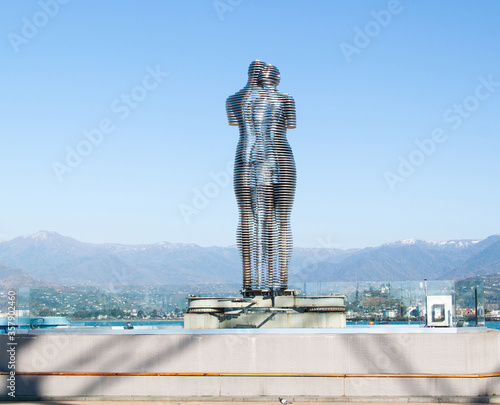 A moving metal sculpture. Man and Woman or Ali and Nino. Batumi, Georgia.