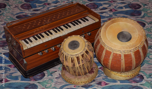 Tabla and Harmonium which is an Indian Traditional Classical Musical Instruments 
