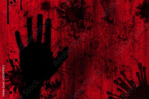 Blood and gore stain splash with hand shadow and dust noise effect look scary and horrible represent danger of virus outbreak kill people death concept.