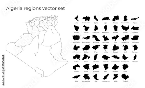 Algeria map with shapes of regions. Blank vector map of the Country with regions. Borders of the country for your infographic. Vector illustration.