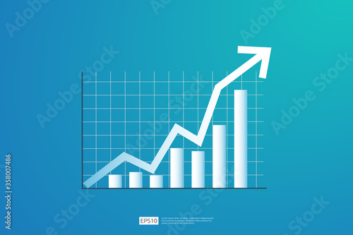 Increase profit sales diagram. business chart growth in flat style design. increasing graph investment revenue with line arrow vector illustration concept to success