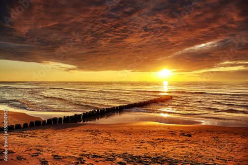 Golden sunset over Baltic Sea, Poland.