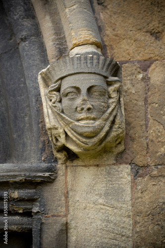 Stone carving on the exterior of Bridlington Priory, Bridlington, East Riding of West Yorkshire, UK - March 2014