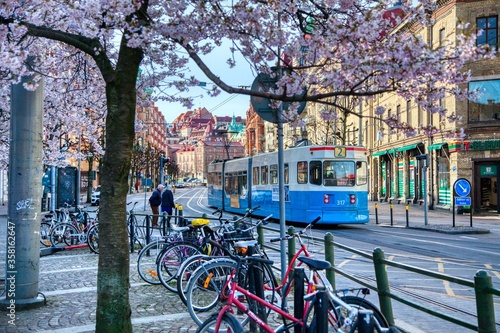 Tram in Gothenburg, Sweden during the Spring