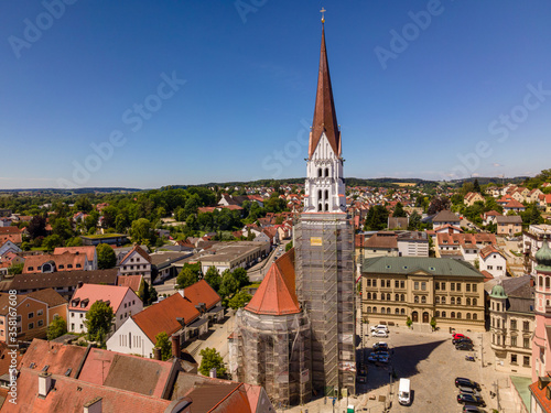Bavarian City Center view from Top during summer with blue sky background