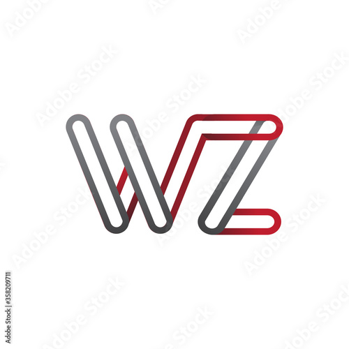 initial logo letter WZ, linked outline red and grey colored, rounded logotype