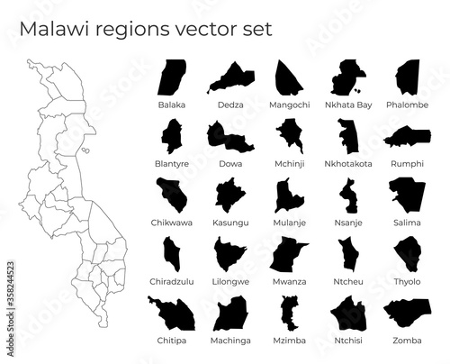 Malawi map with shapes of regions. Blank vector map of the Country with regions. Borders of the country for your infographic. Vector illustration.