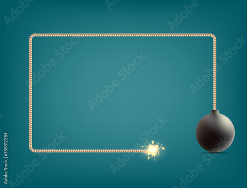 Explosive fuse with a round bomb. Vector background.