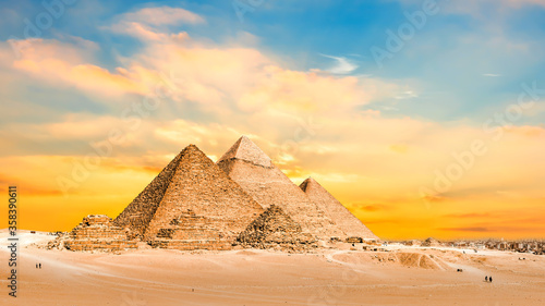 The Great Pyramids of Giza, Egypt at sunset