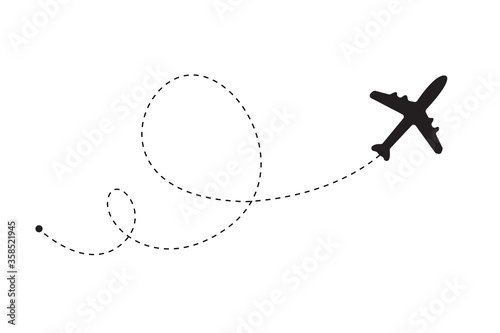 Vector route. Airplane with dashed trace.