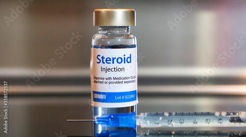 Bottle of steroid injection with a syringe