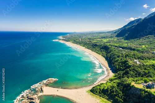 Aerial view coastline and beach in Eastern Taiwan