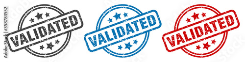 validated stamp. validated round isolated sign. validated label set